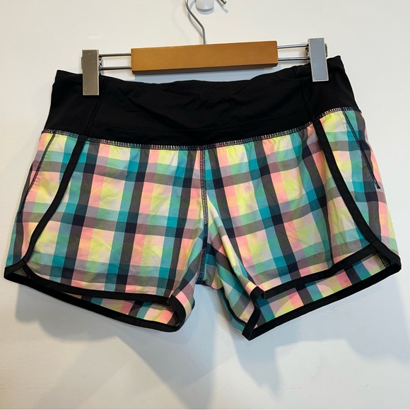 Lululemon Speed Short 2-way Stretch Wee Wheezy Check Bleached Coral Cadet blue - Picture 5 of 10